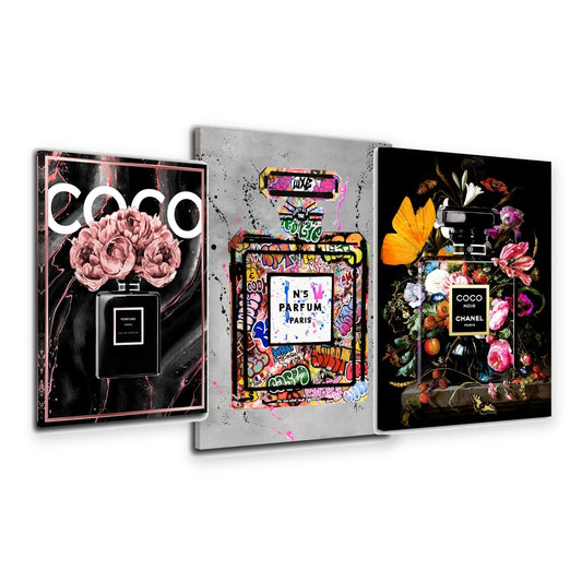 3er-Set Parfüm Pop Art – drei Leinwandbilder