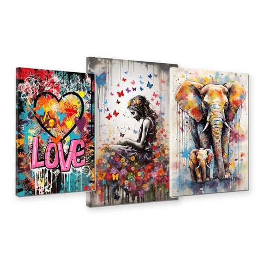 3er-Set Street Art Liebe – drei Leinwandbilder