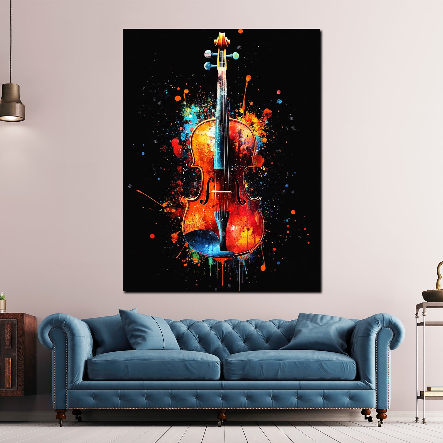 Violine Pop Art Musik Explosion Schwarz Hintergrund Wandbild