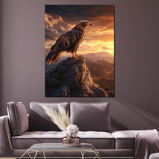 Wandbild Adler im Sonnenuntergang auf Felsen Natur