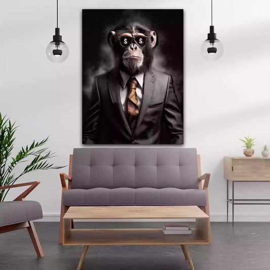 Wandbild Affe im Anzug mit Dollar-Sonnenbrille und Business Look