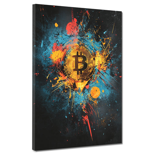 Wandbild Bitcoin Pop Art Krypto Geld Explosion Farben modern