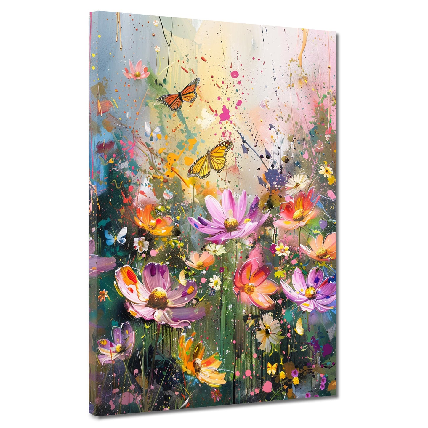 Wandbild Blumenwiese Schmetterlinge Pop Art bunt