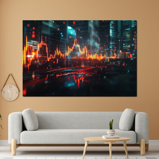 Wandbild Börse Stadtlichter Finanzgrafik Wachstum modern