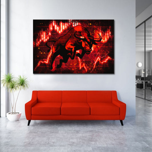 Wandbild Börse Trading Bull Red Edition, Büro