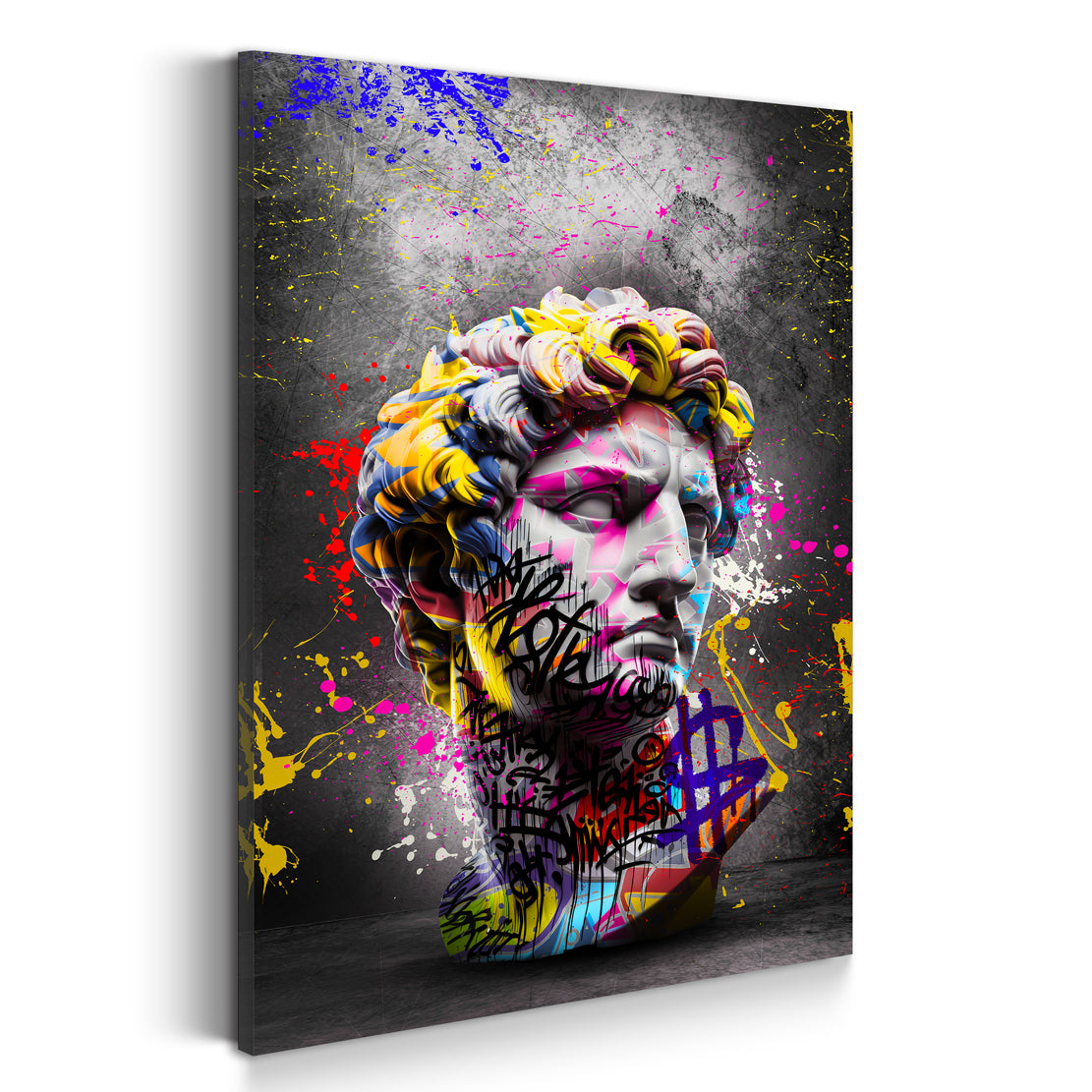 Wandbild David Büste mit Graffiti Kunst und bunten Farben
