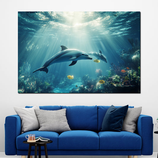 Wandbild Delfine Sonnenstrahlen Unterwasserwelt