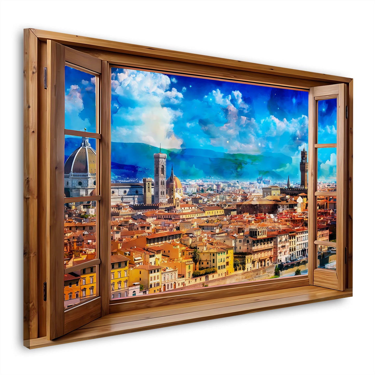 Wandbild Fensterblick auf Florenz Italien mit Dom und Himmel