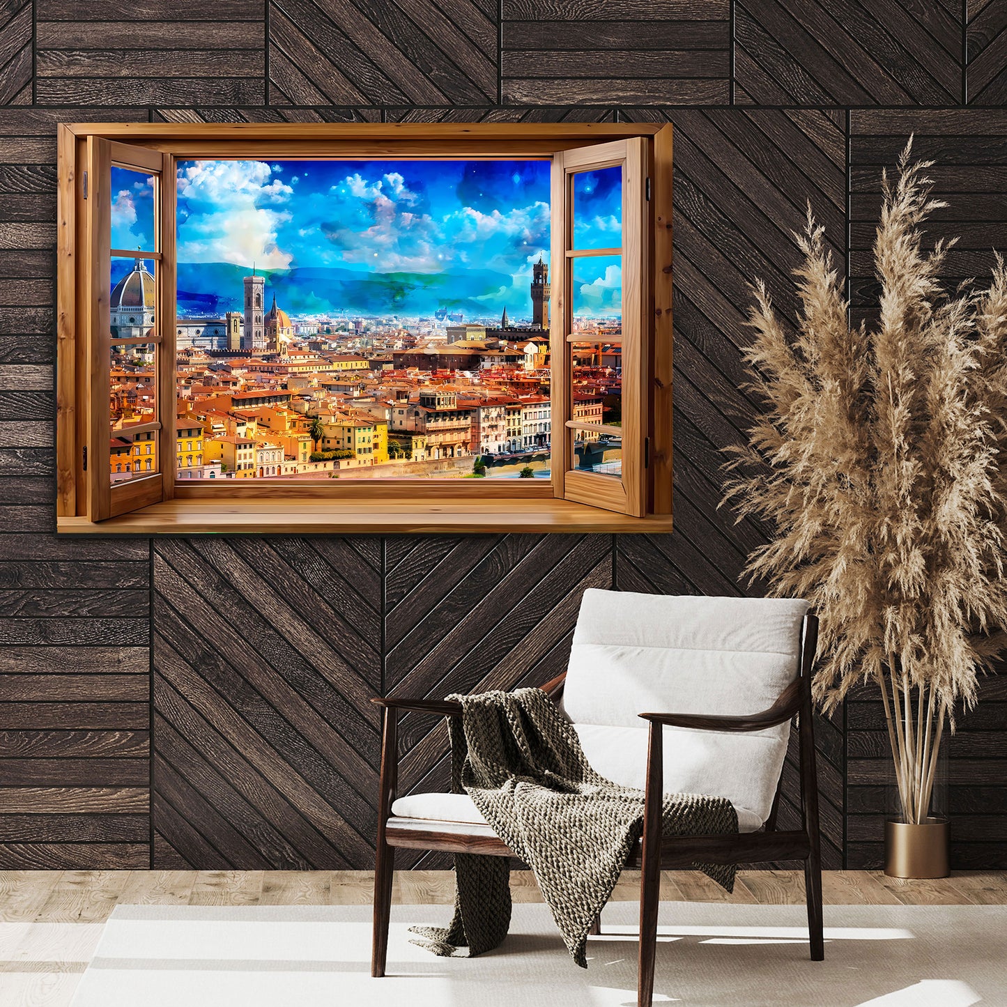 Wandbild Fensterblick auf Florenz Italien mit Dom und Himmel
