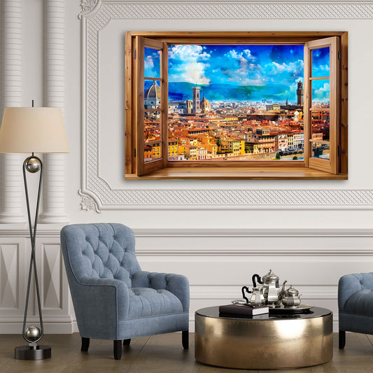 Wandbild Fensterblick auf Florenz Italien mit Dom und Himmel