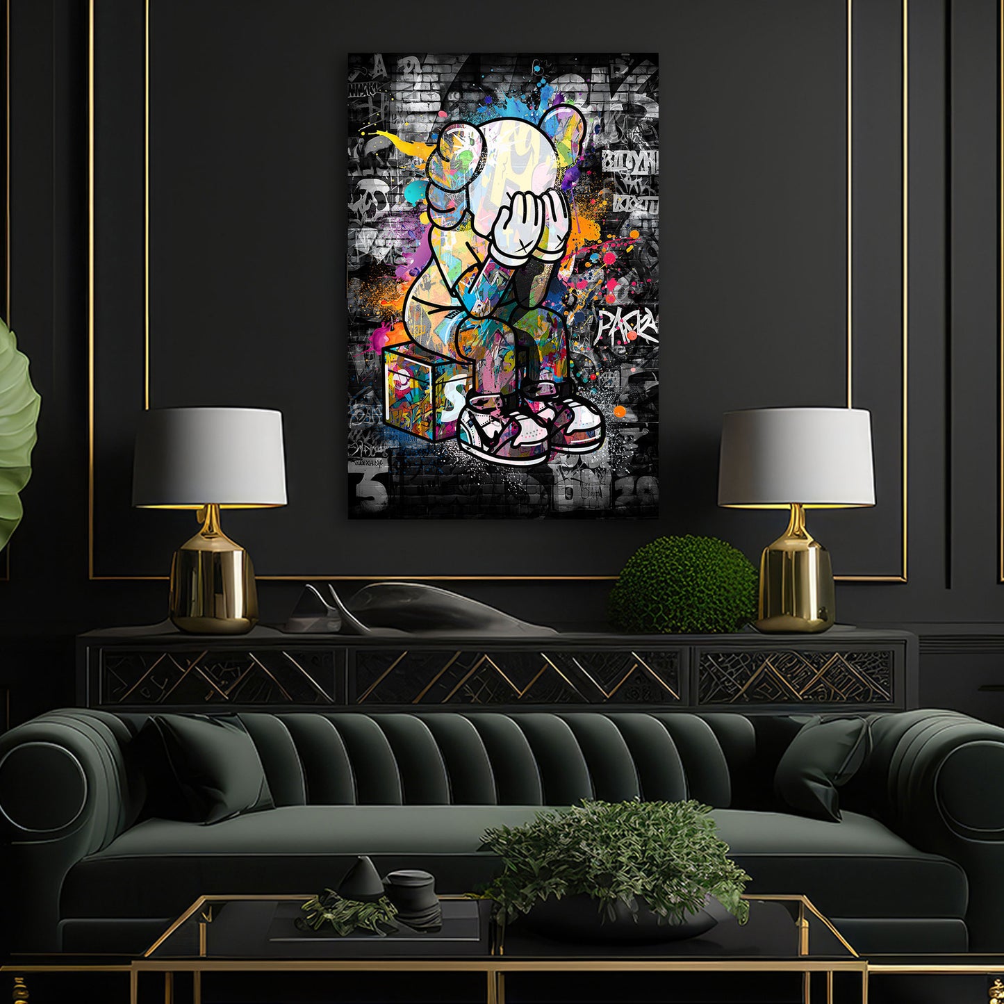 Wandbild Figur mit Graffiti und Pop Art auf urbanem Hintergrund