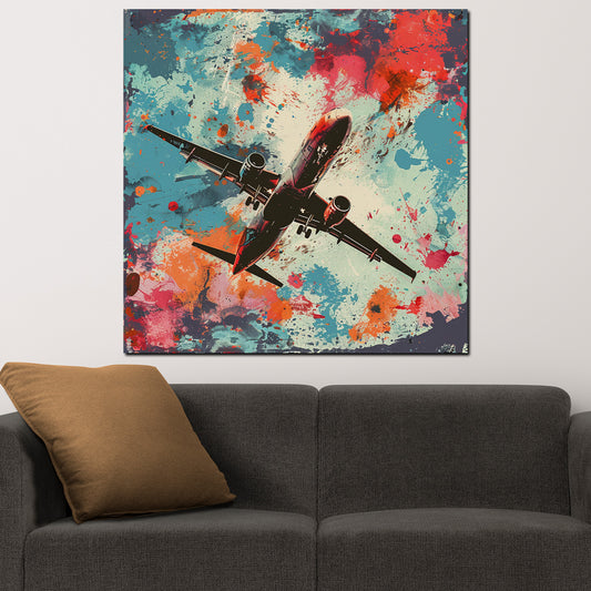 Wandbild Flugzeug Pop Art Farbspritzer