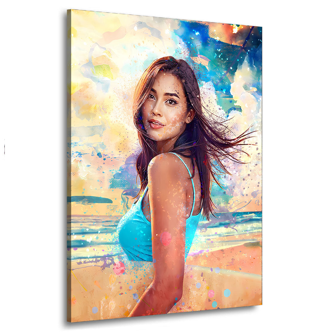 Wandbild Frau am Strand mit sommerlichen Farben