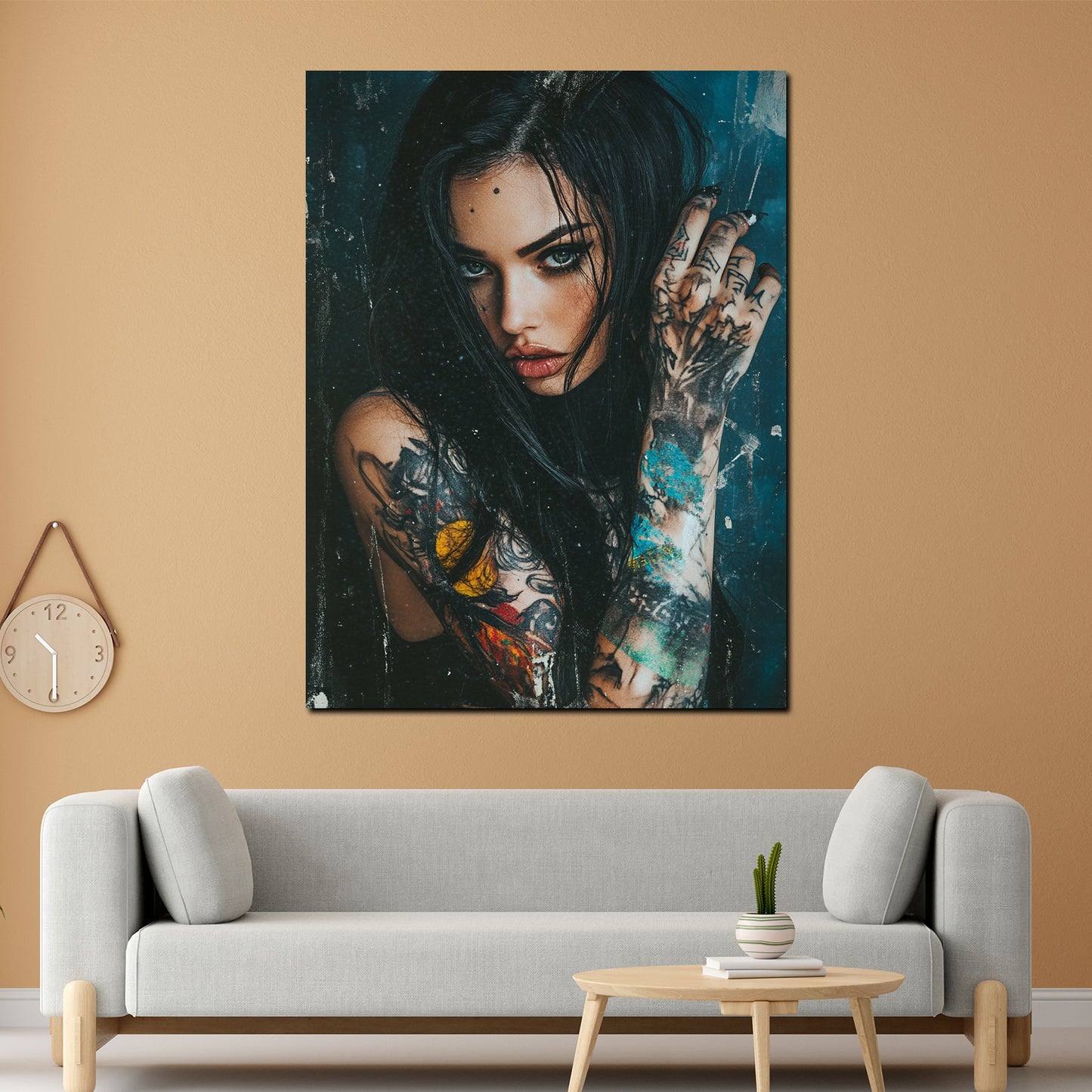 Wandbild Frau mit Tattoos intensiv geheimnisvoll modern