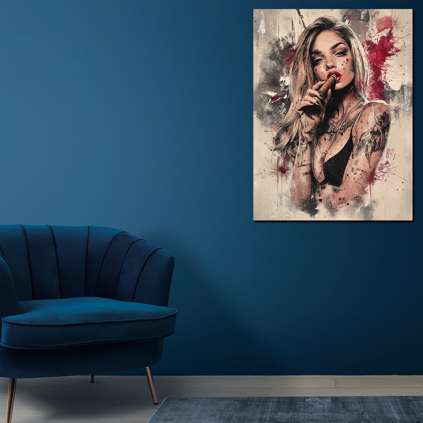 Wandbild Frau mit Tattoos modern ausdrucksstark