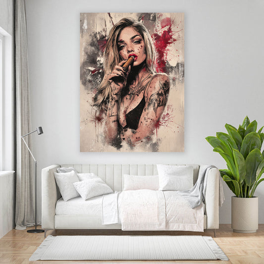 Wandbild Frau mit Tattoos modern ausdrucksstark