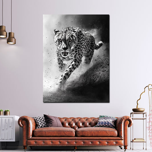 Wandbild Gepard schwarz weiß Dynamik Geschwindigkeit