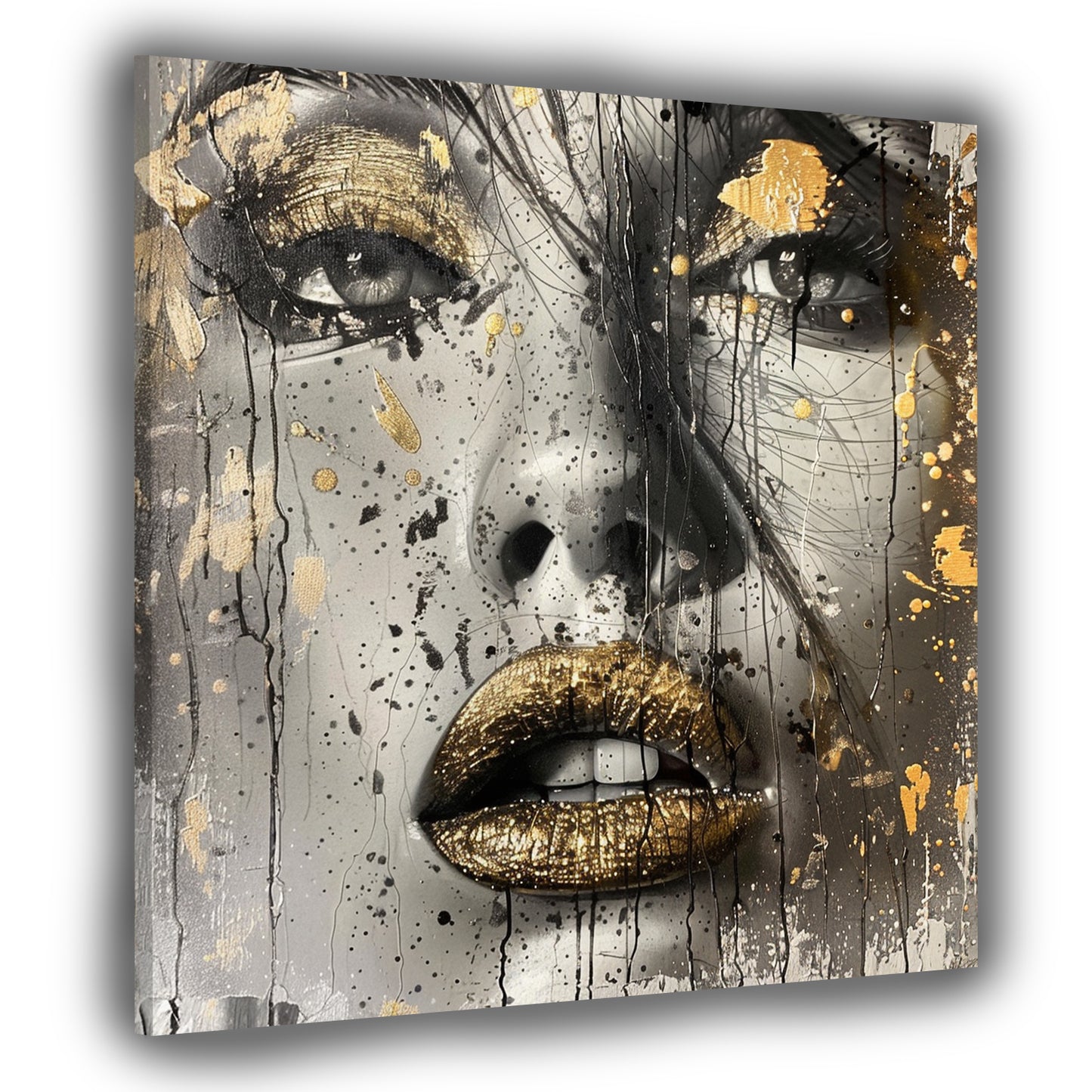 Wandbild Glamour Frau mit Goldenen Lippen