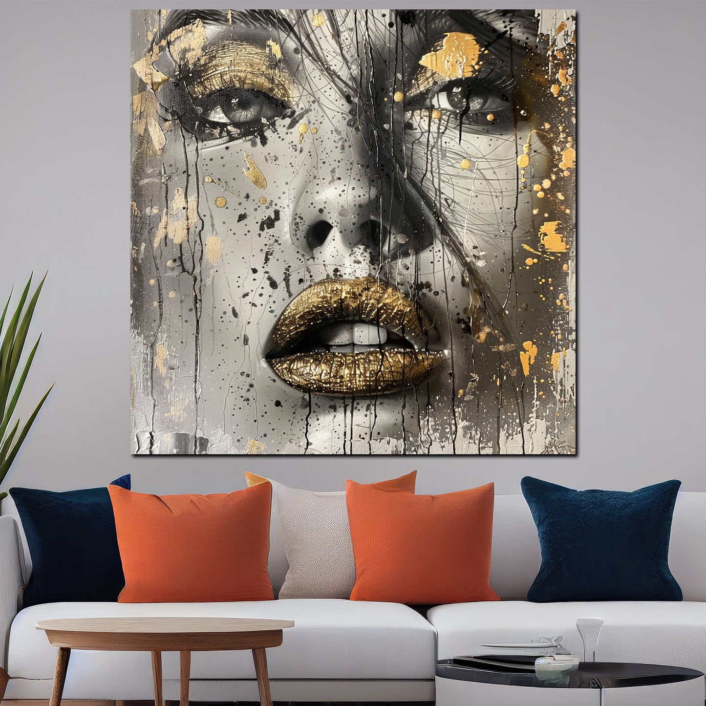 Wandbild Glamour Frau mit Goldenen Lippen