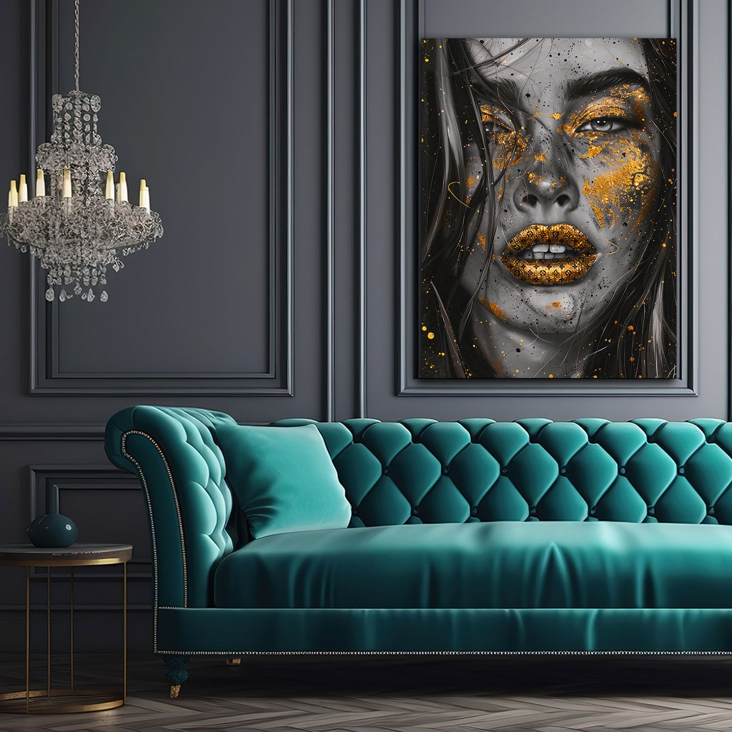 Wandbild Glamour Gesicht Goldoptik Louis Style