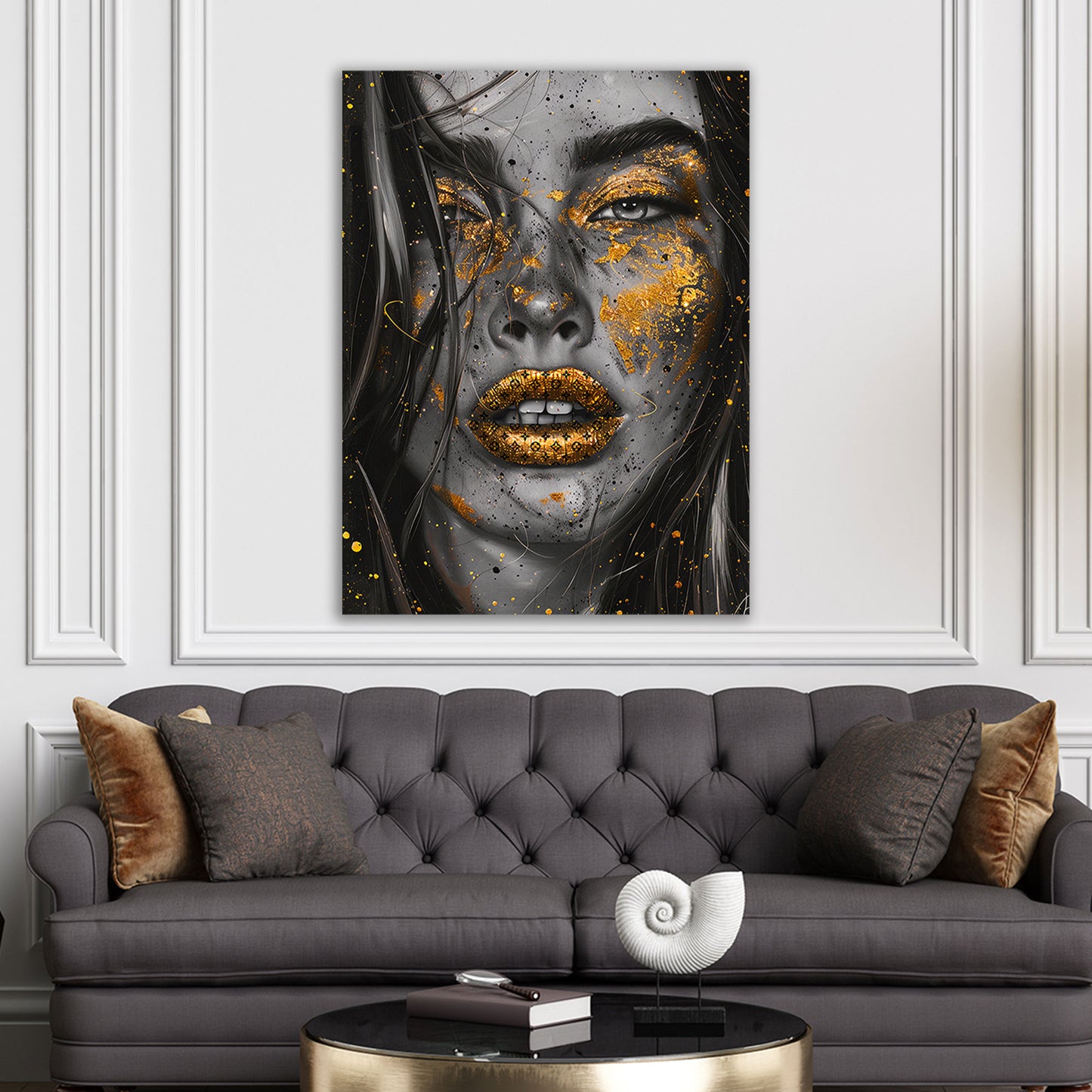 Wandbild Glamour Gesicht Goldoptik Louis Style