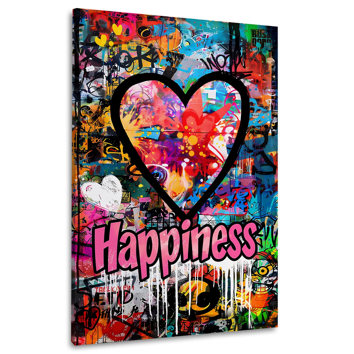 Wandbild Herz Graffiti Pop Art mit Happiness und bunten Farben