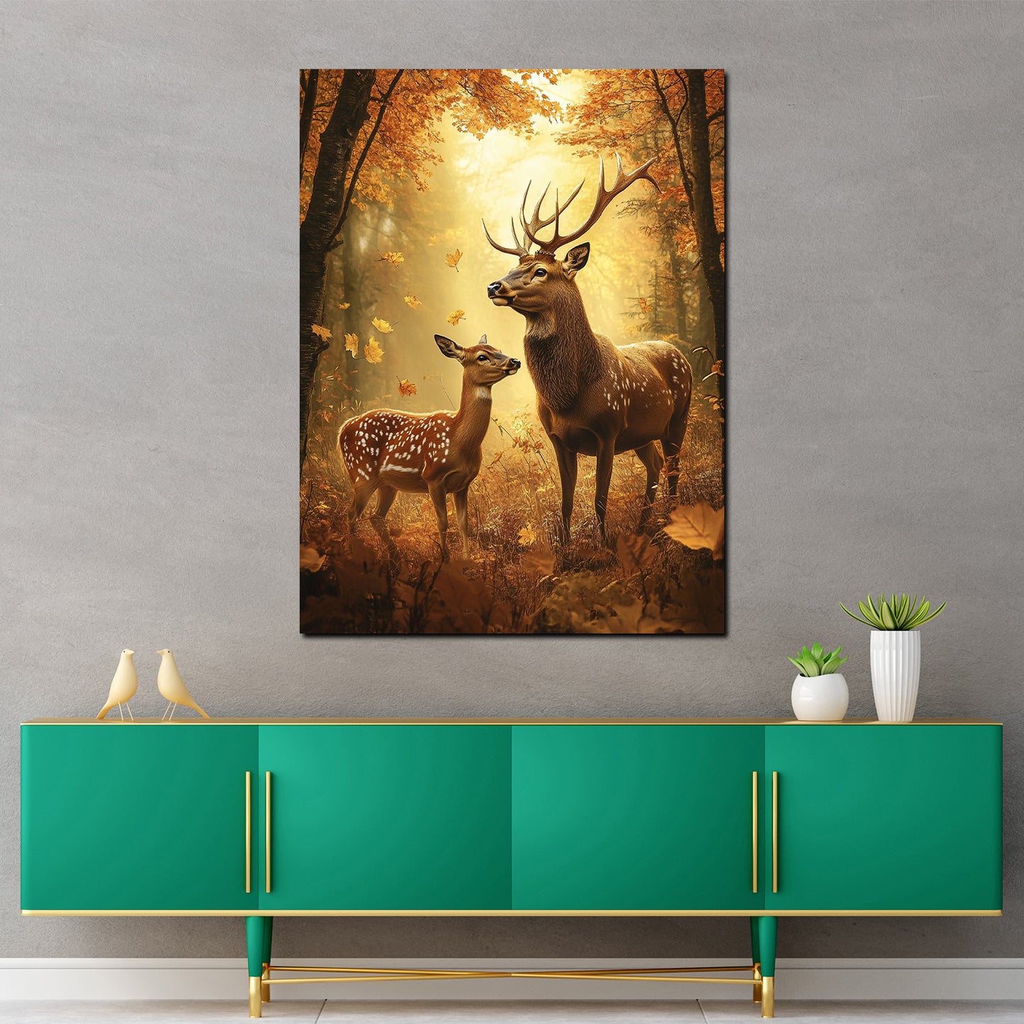 Wandbild Hirschpaar Wald Lichtstimmung
