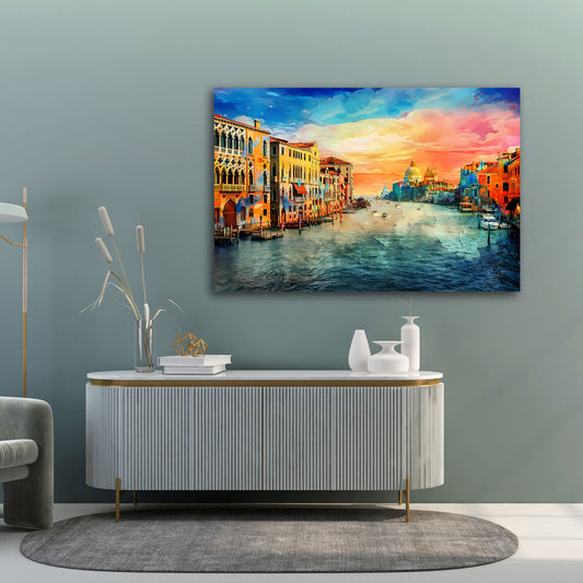 Wandbild Italien Venedig mit Canal Grande und farbenprächtigem Sonnenuntergang