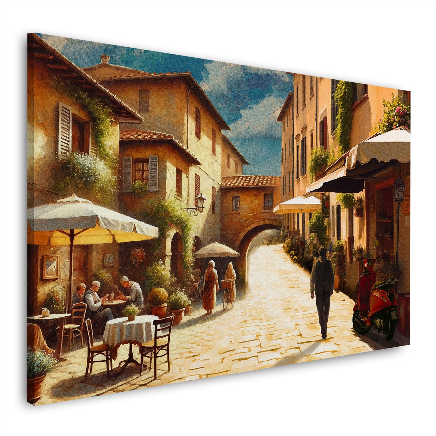 Wandbild italienische Gasse mit Café und mediterranem Flair