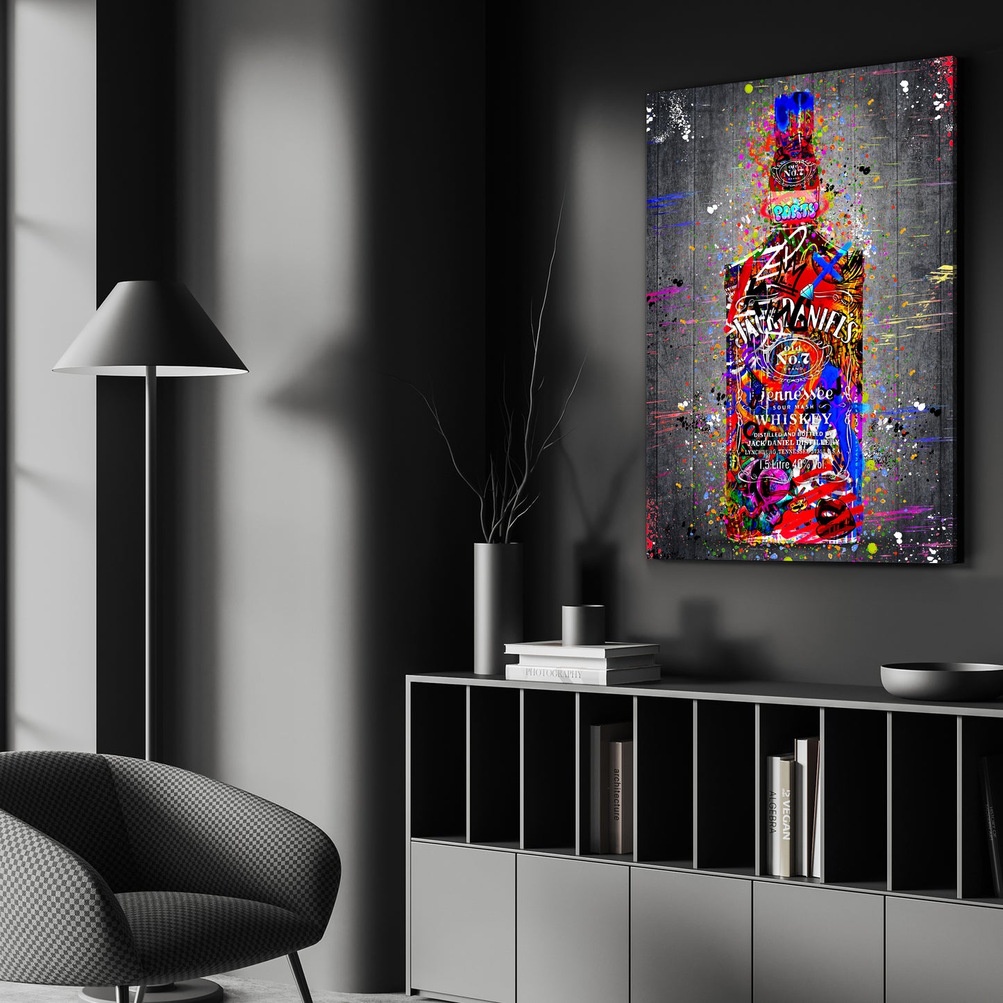 Wandbild Jack Whiskyflasche Graffiti Kunst Pop Art Stil