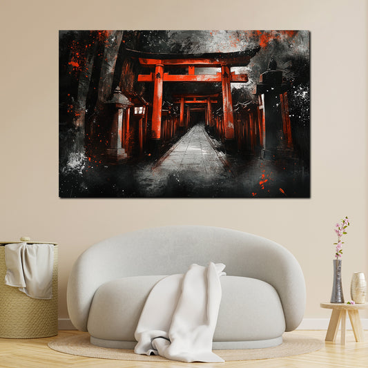 Wandbild Japan Torii rot schwarz mystisch