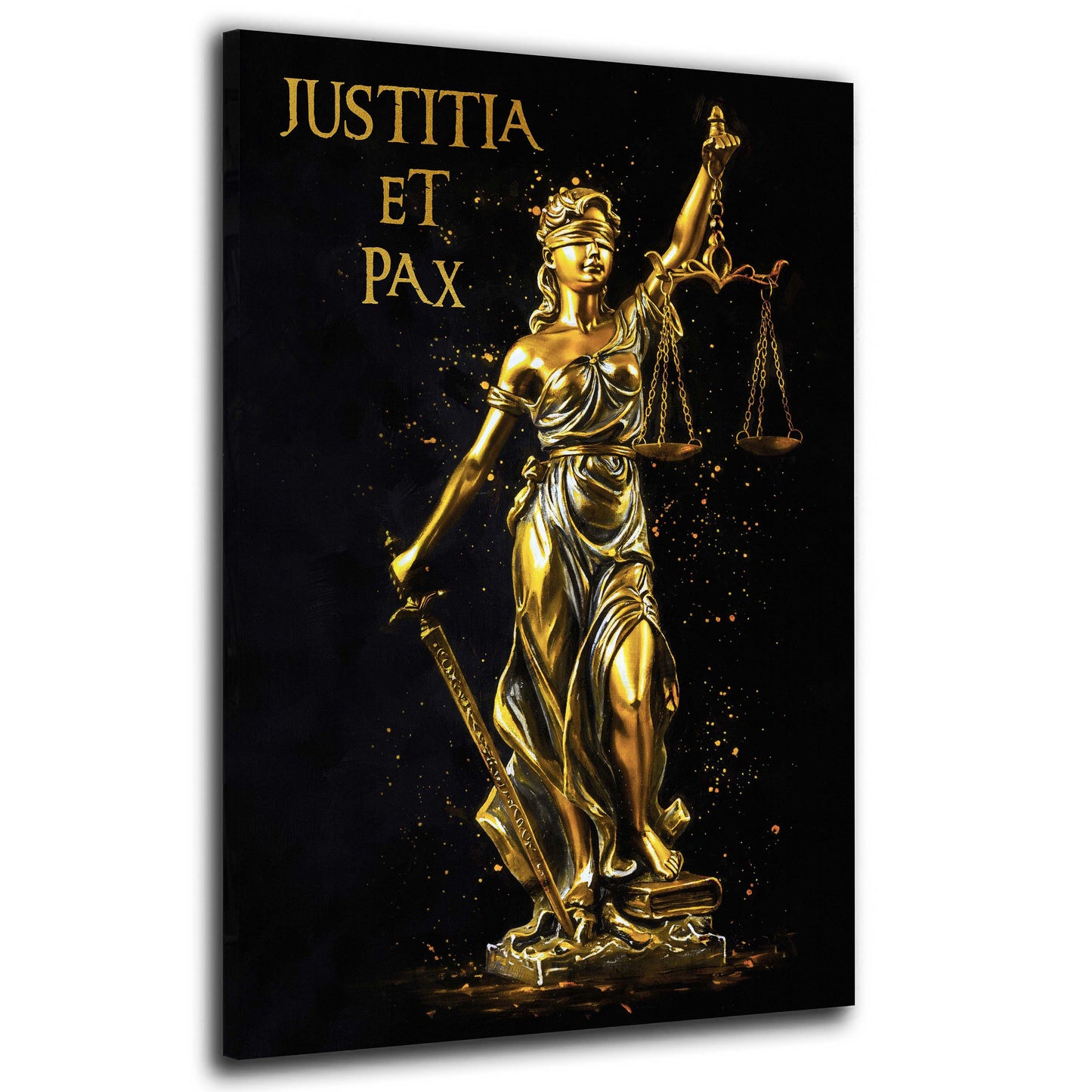Wandbild Justitia goldene Statue Gerechtigkeit Eleganz modern