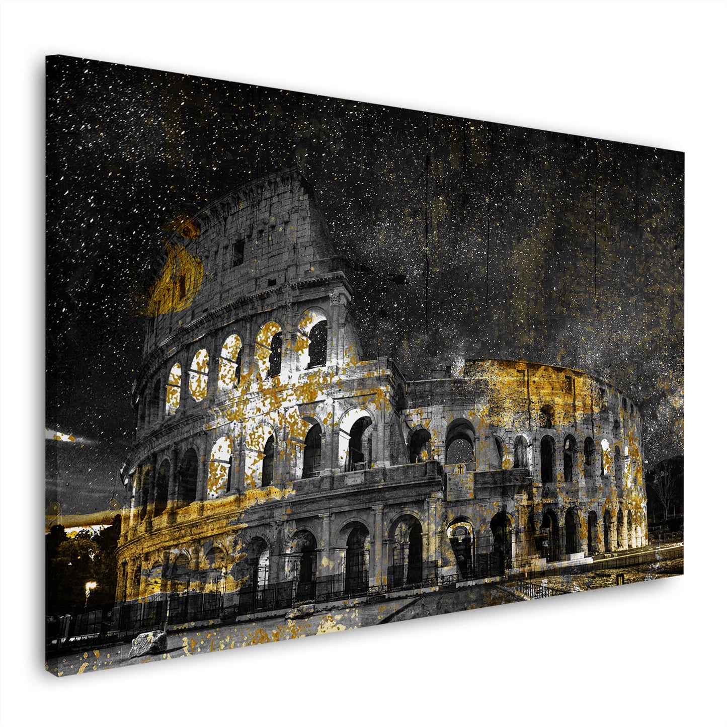 Wandbild Kolosseum bei Nacht mit goldenen Akzenten