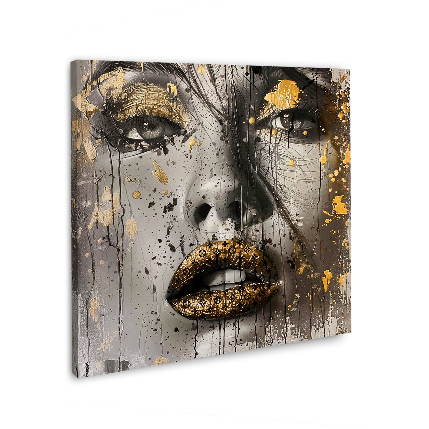 Wandbild Lippen Frauengesicht goldene Akzente Lifestyle