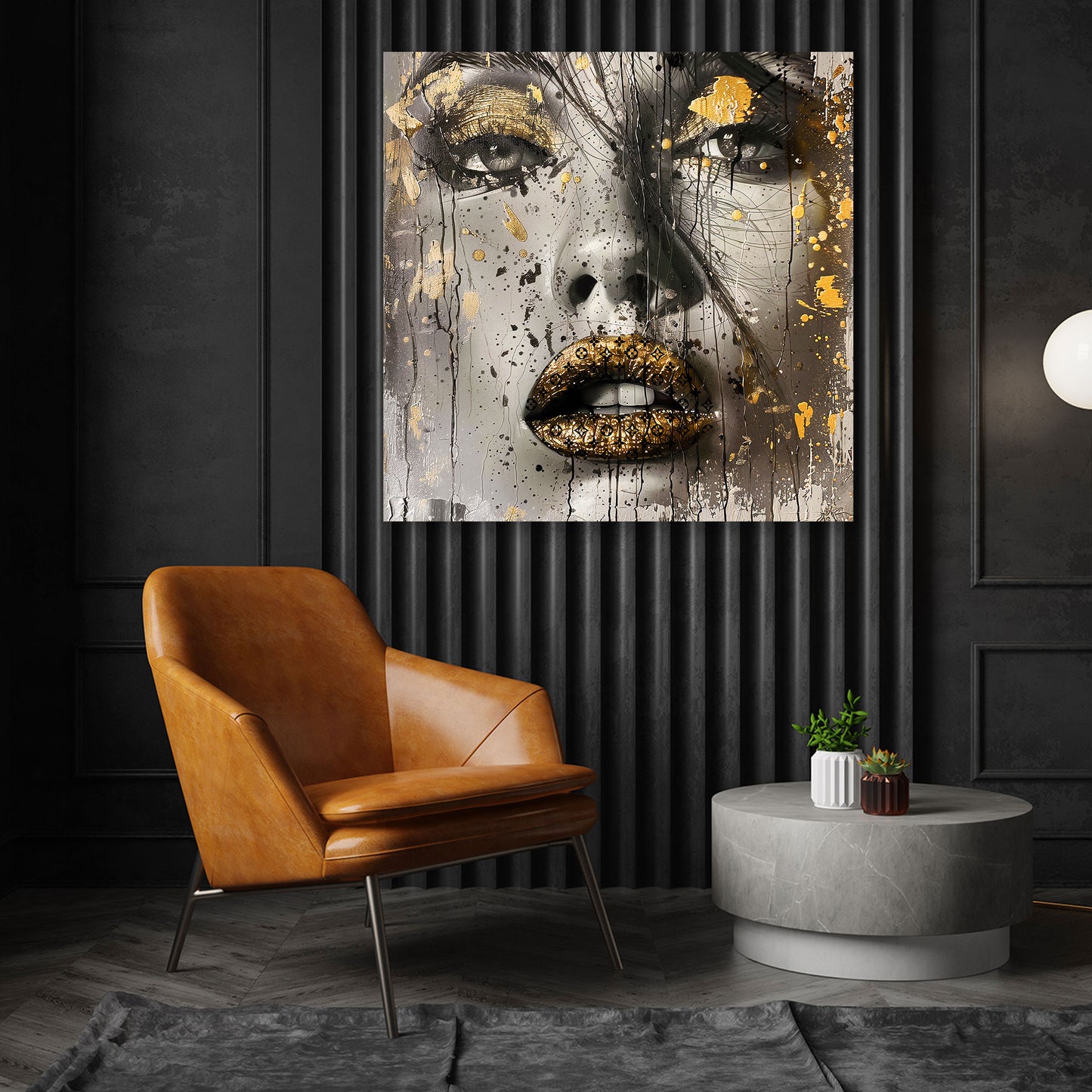 Wandbild Lippen Frauengesicht goldene Akzente Lifestyle