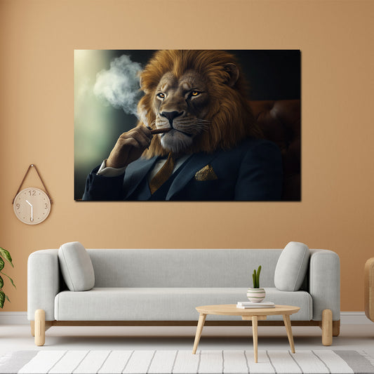 Wandbild Löwe mit Zigarre im Anzug Erfolg Macht Boss