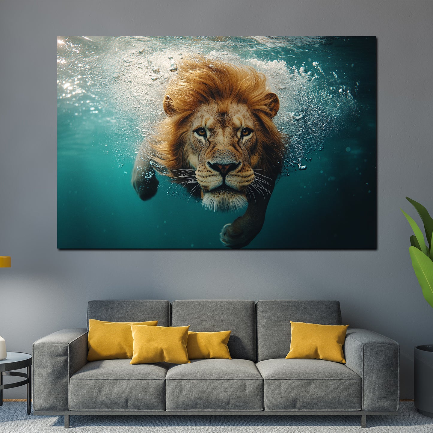 Wandbild Löwe unter Wasser Stärke Dynamik