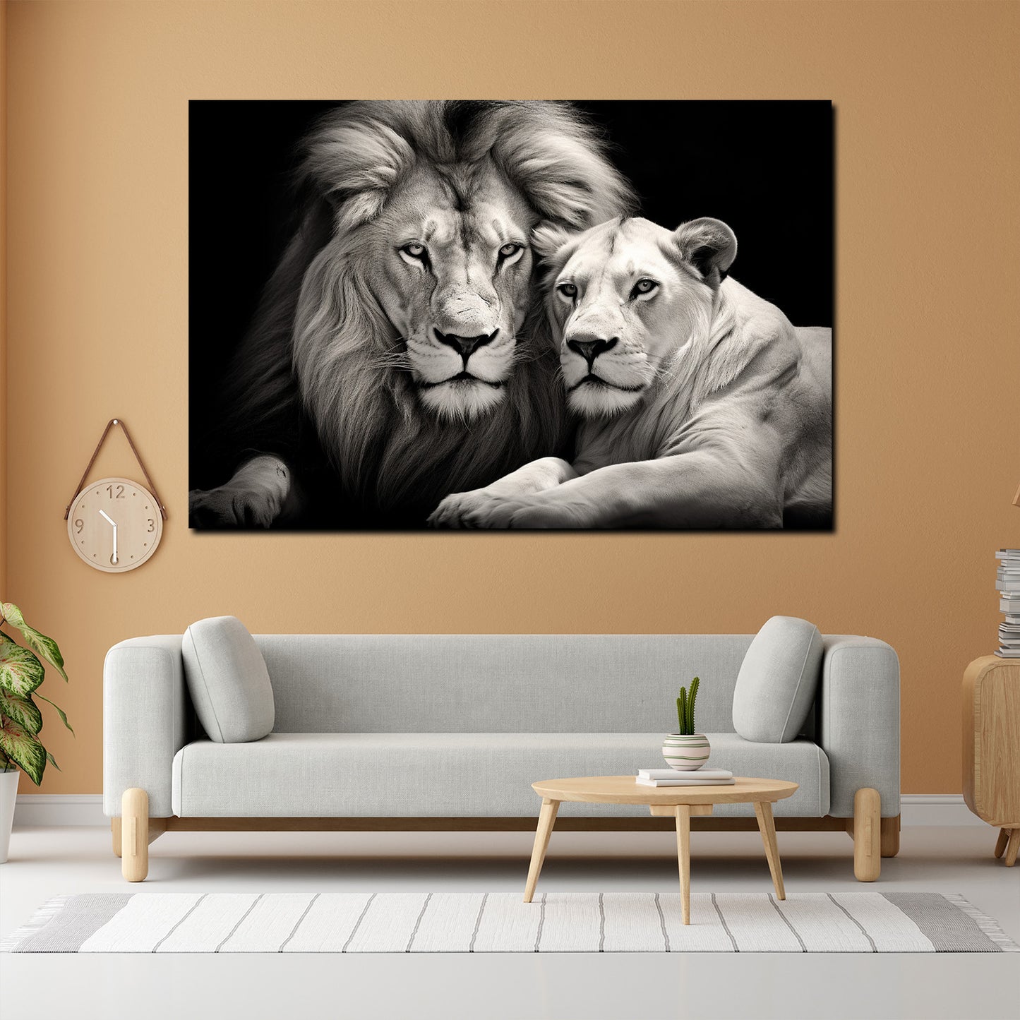 Wandbild Löwenpaar Schwarz Weiß Tierportrait