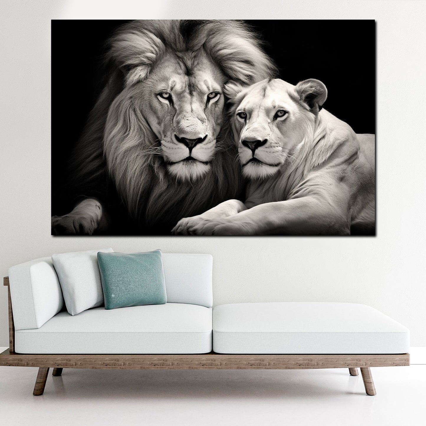 Wandbild Löwenpaar Schwarz Weiß Tierportrait