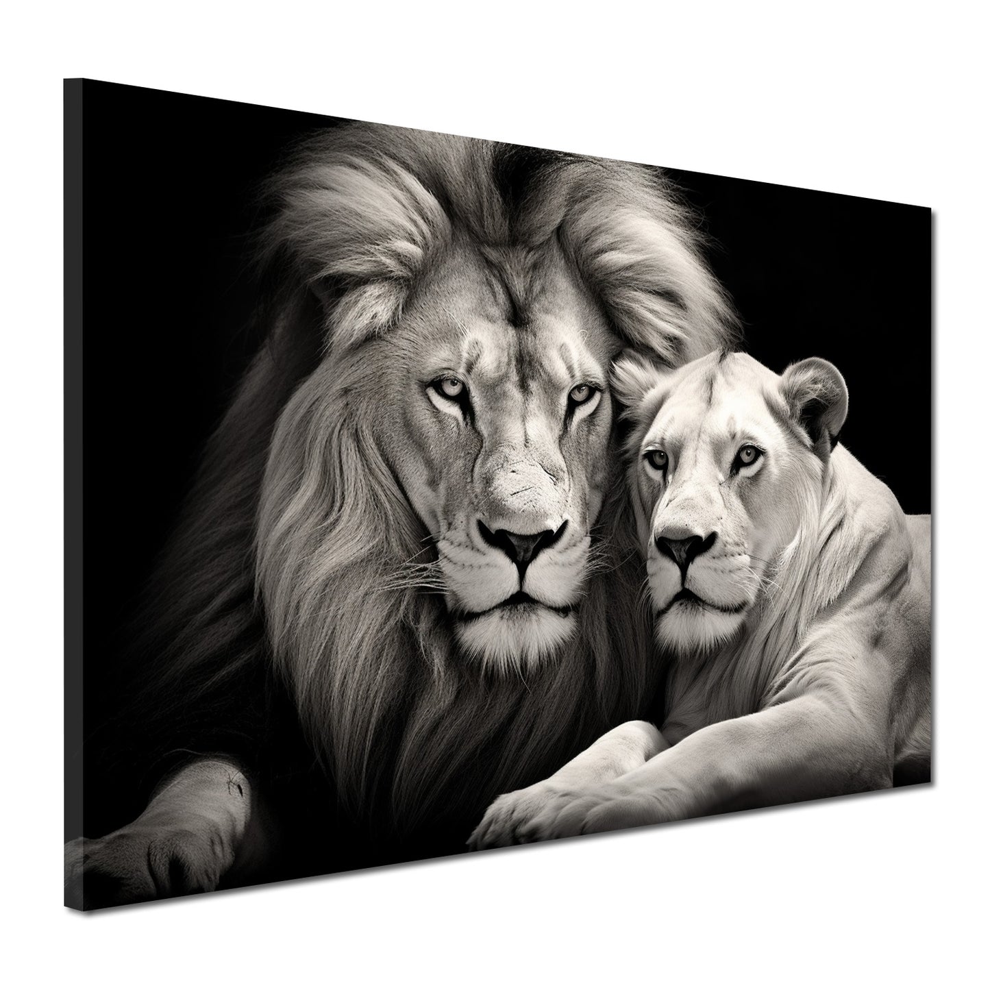 Wandbild Löwenpaar Schwarz Weiß Tierportrait