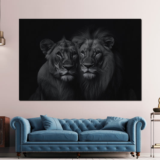 Wandbild Löwenpaar schwarz weiß Eleganz Stärke Tierportrait