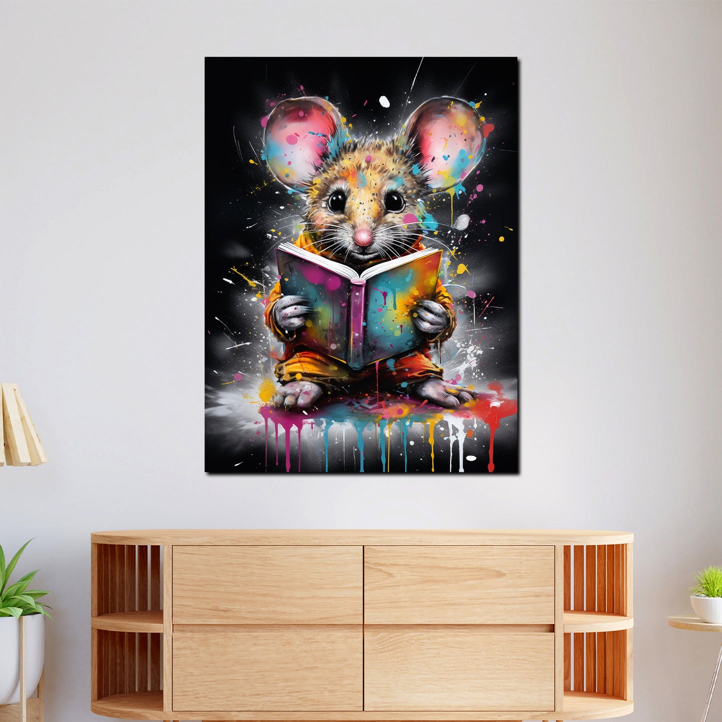 Wandbild Maus mit Buch Colour Splash