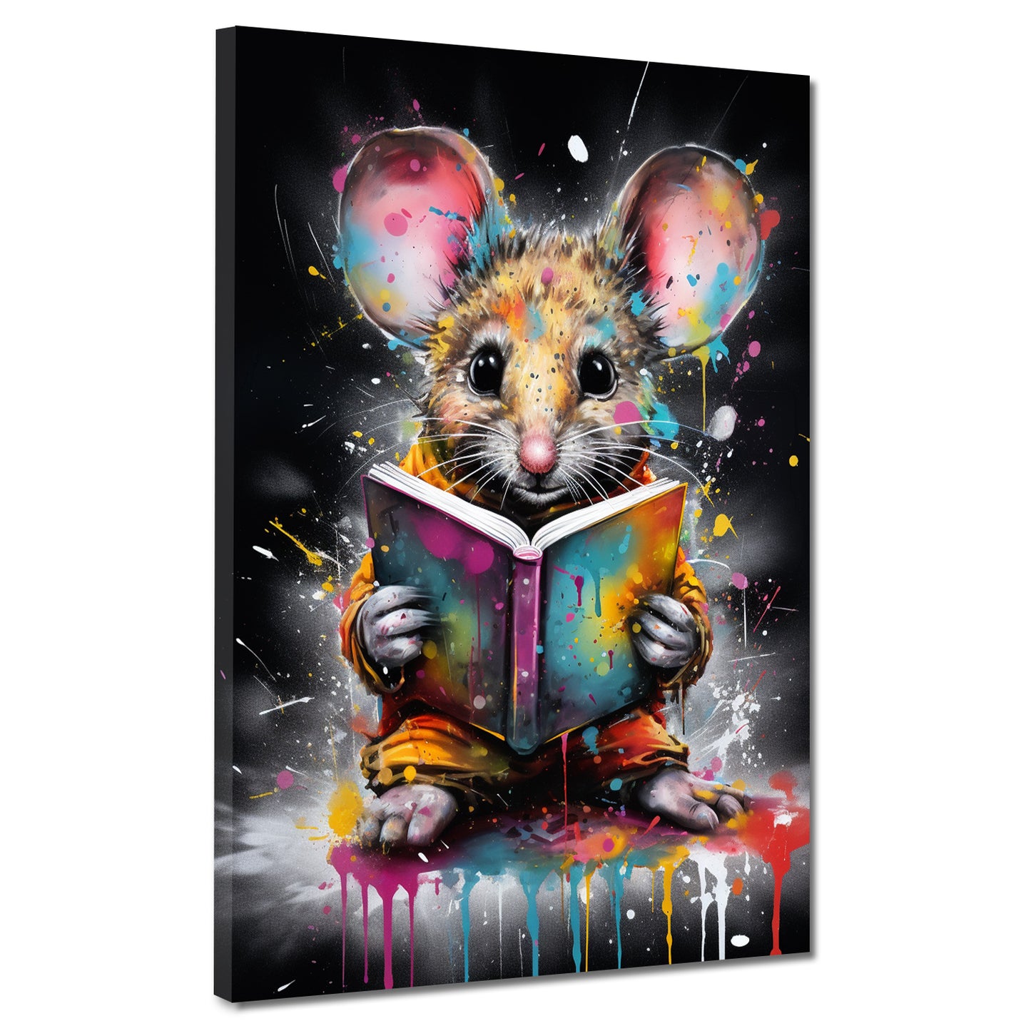 Wandbild Maus mit Buch Colour Splash