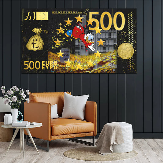 Dagobert Pop Art Style Wandbild Geldschein Comic Black Style