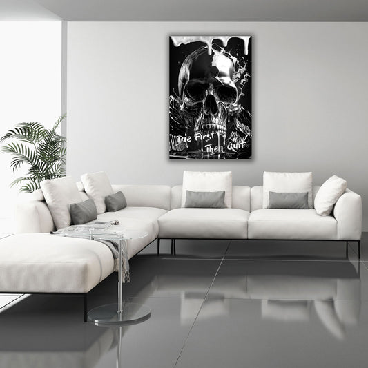 Wandbild Motivation Totenkopf Erfolg modern schwarz weiß