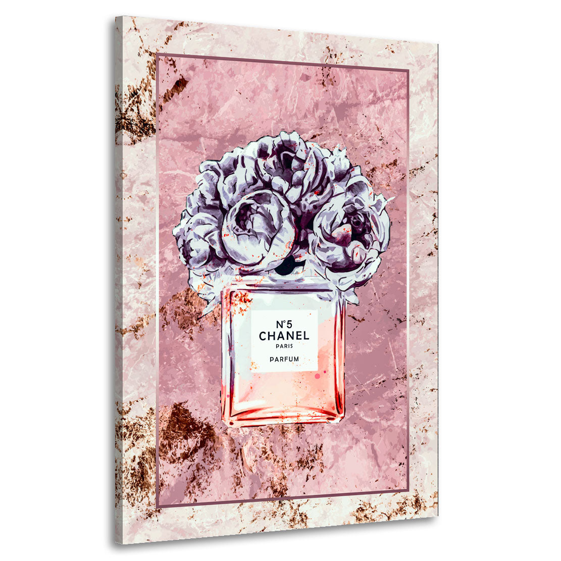 Wandbild Parfumflakon Blumen modern rosa elegant