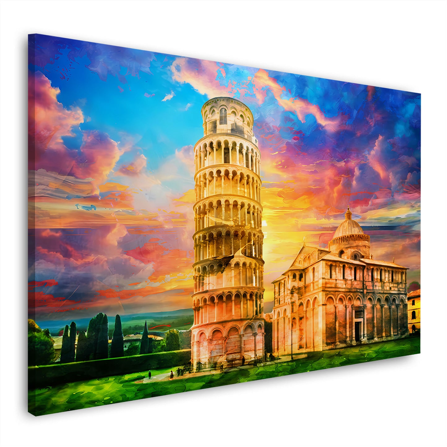 Wandbild Pisa Italien mit schiefem Turm und farbenprächtigem Himmel