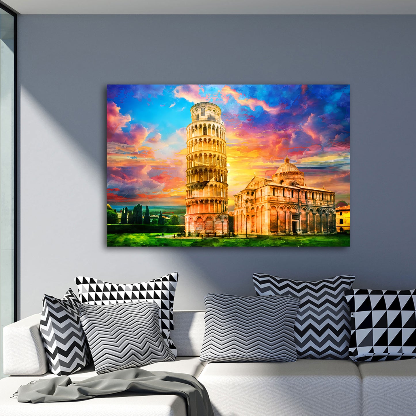 Wandbild Pisa Italien mit schiefem Turm und farbenprächtigem Himmel