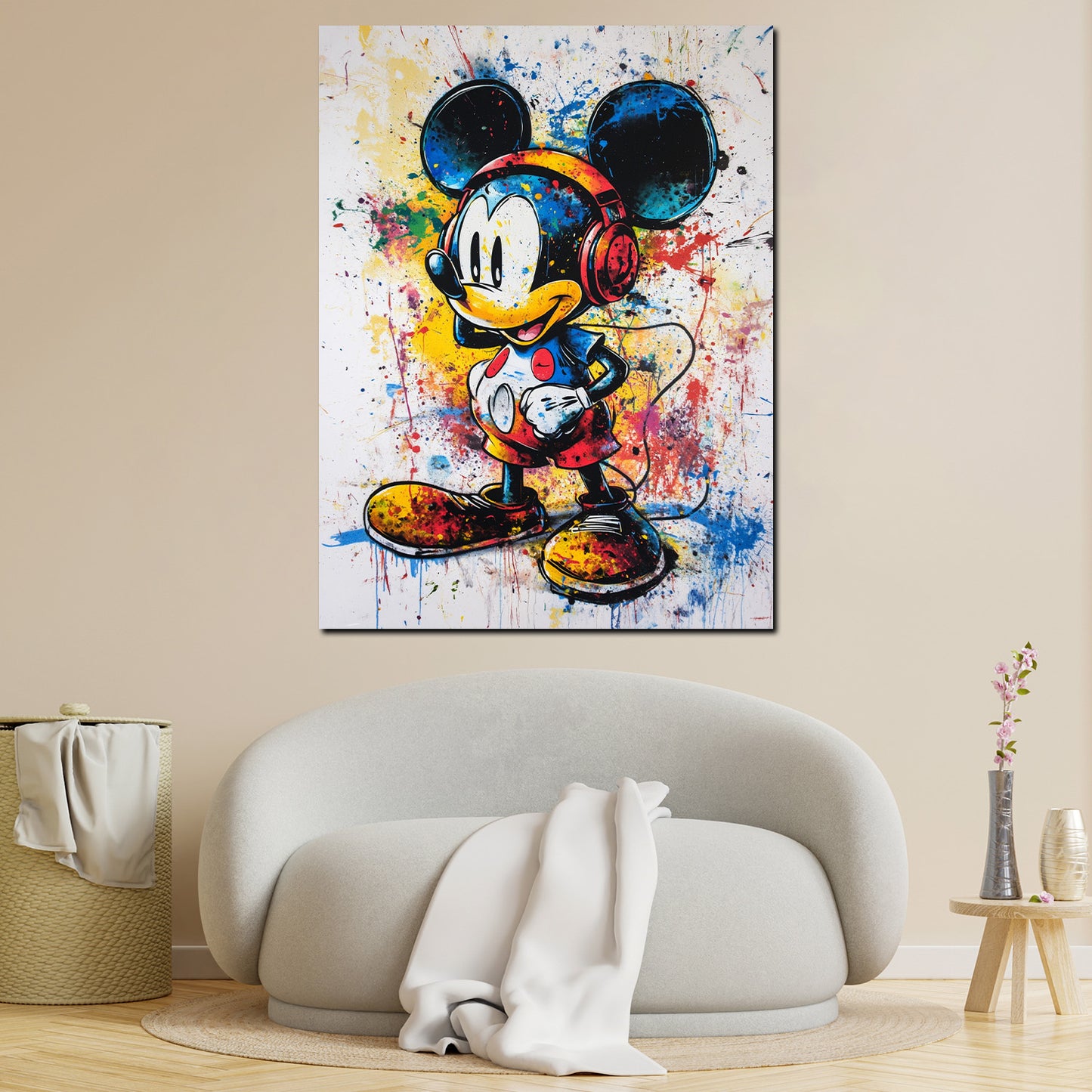 Wandbild Pop Art Comic Maus mit Kopfhörern bunt