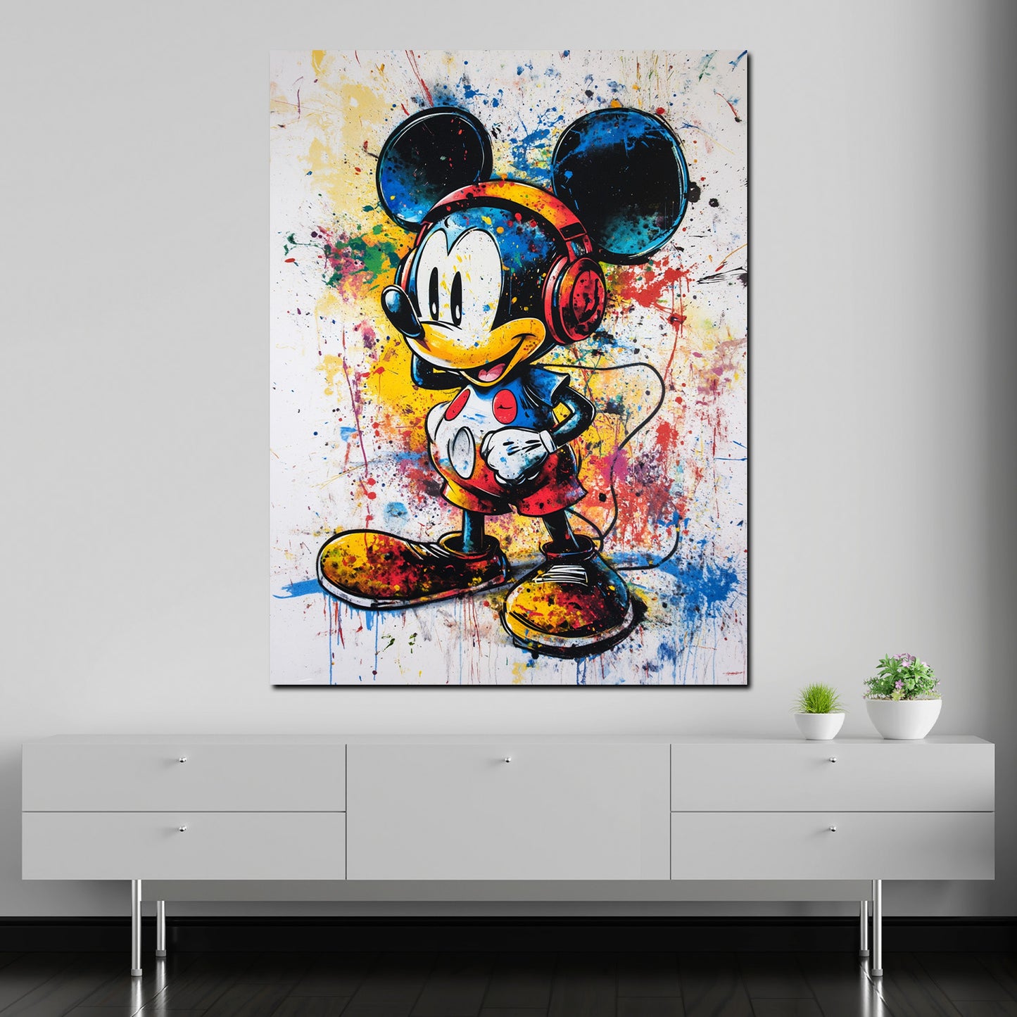 Wandbild Pop Art Comic Maus mit Kopfhörern bunt
